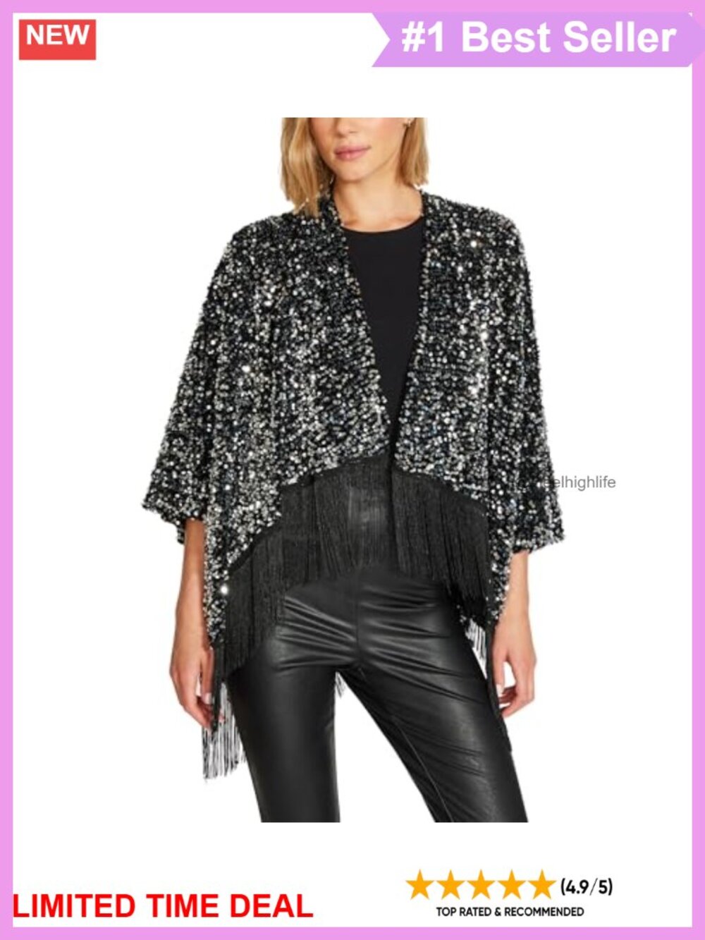 Sequin Fringe Crop Ruana Wrap One Size Polyester
